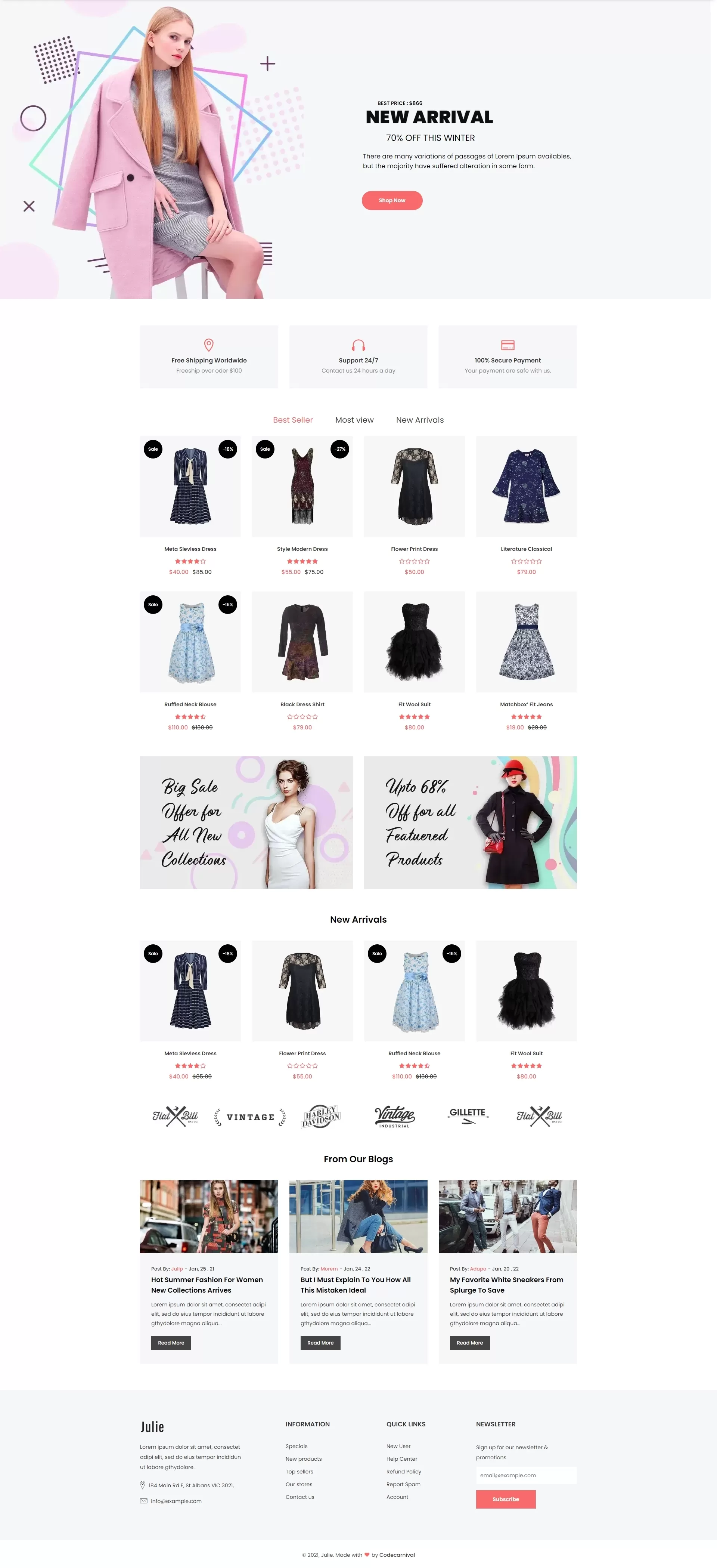 【HTML代码】简洁的时尚女装bootstrap电商模板-快达源码网